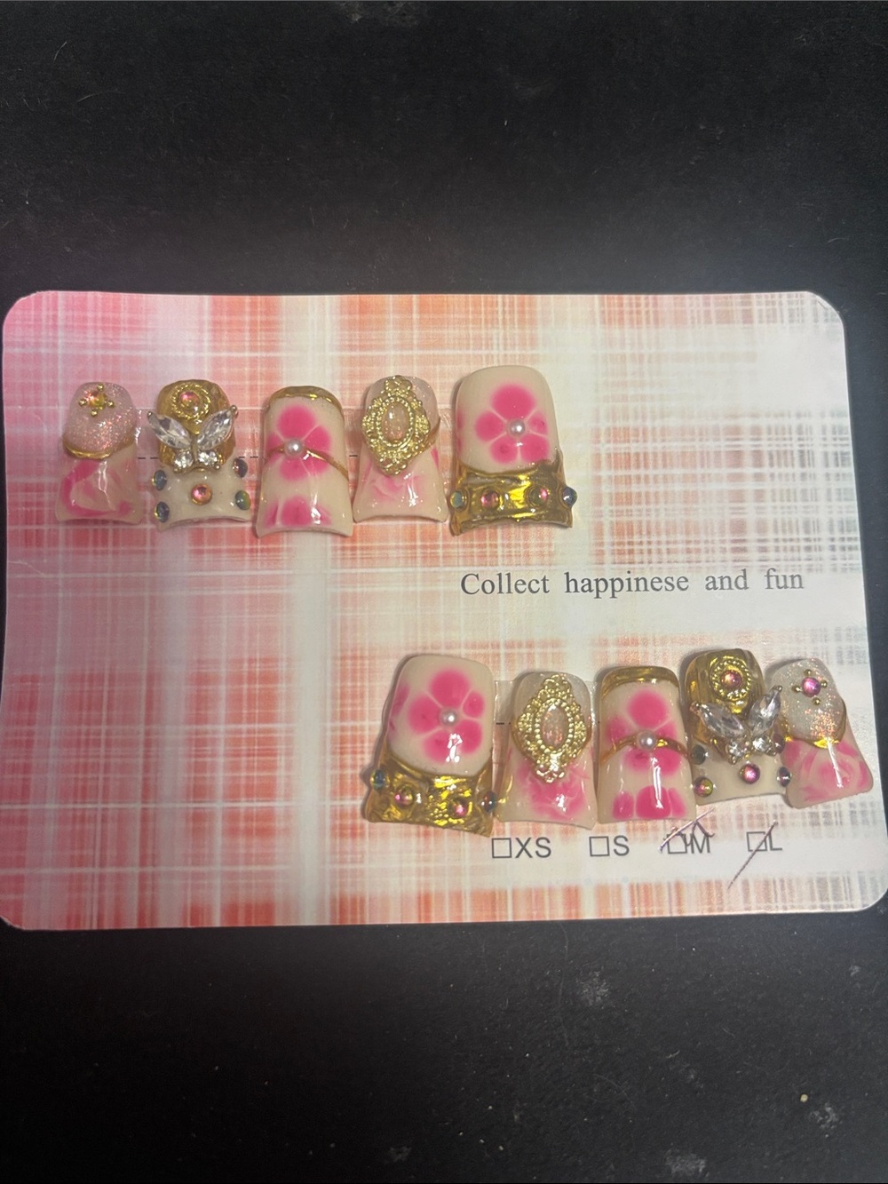 Kids Pink Floral Gem Press-On Nails with Gold Accents
